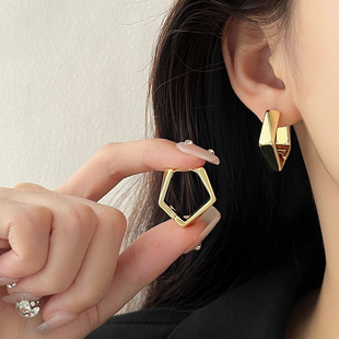 几何简约耳环女冷淡风小众设计高级感五边形耳扣日韩创意网红耳饰