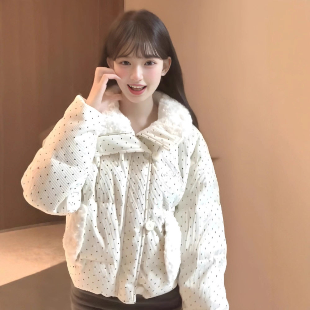 甜美波点羽绒棉服女2025冬季棉衣/棉服