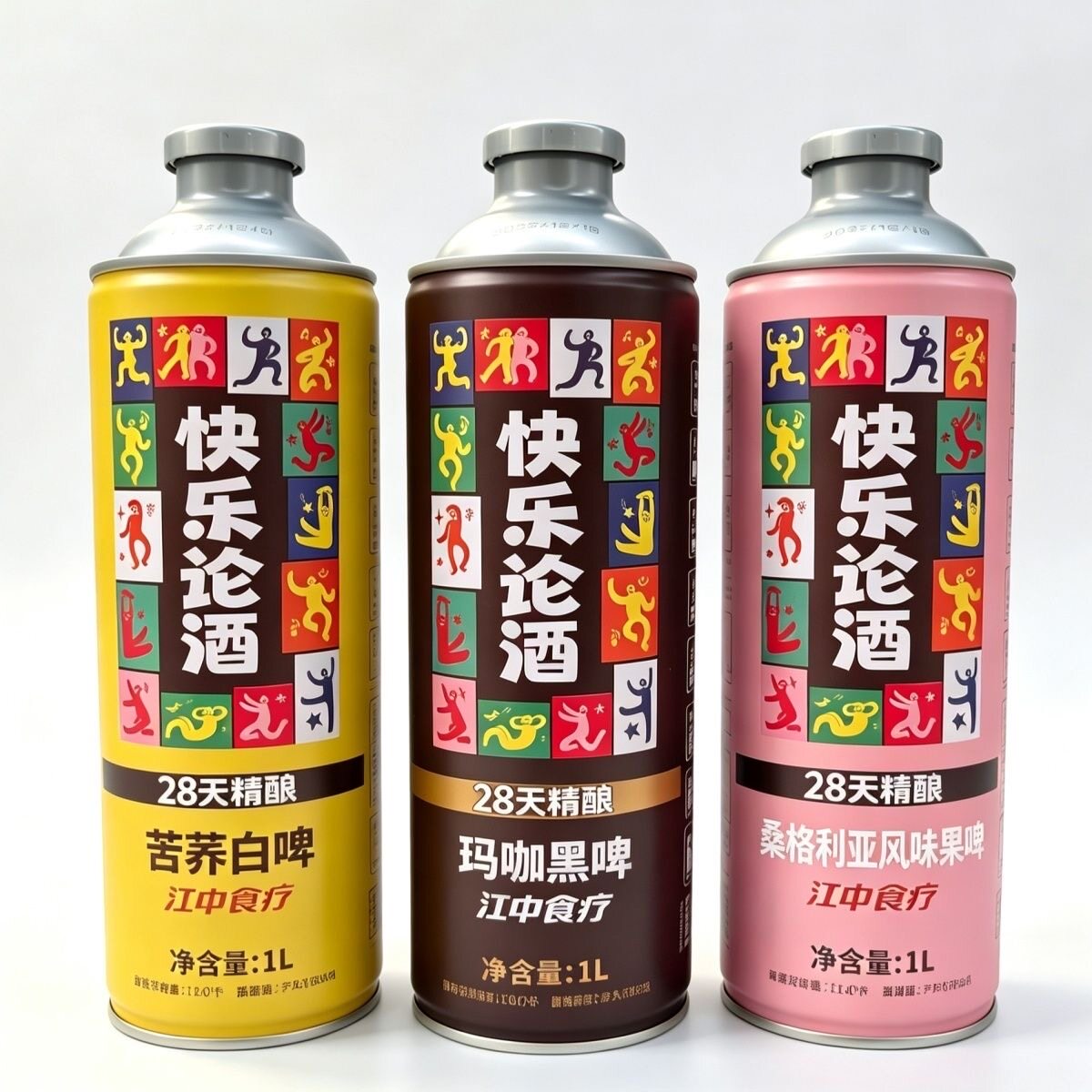 【6罐】快乐论酒28天精酿啤酒1L苦荞白啤玛咖黑啤桑格利亚果啤