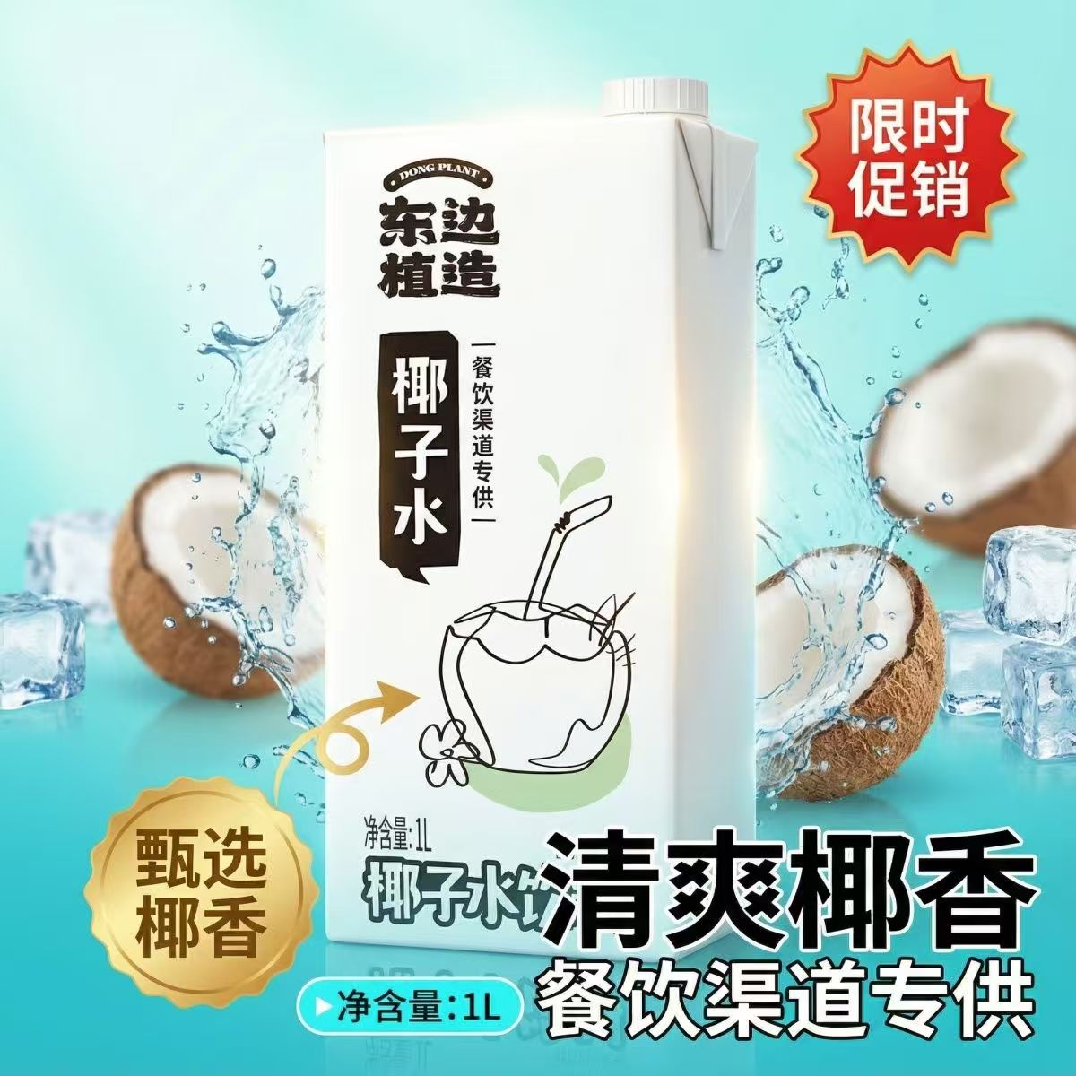 东边植造椰子水1L*12直饮电解质水椰青汁商用烘焙咖啡奶茶专用