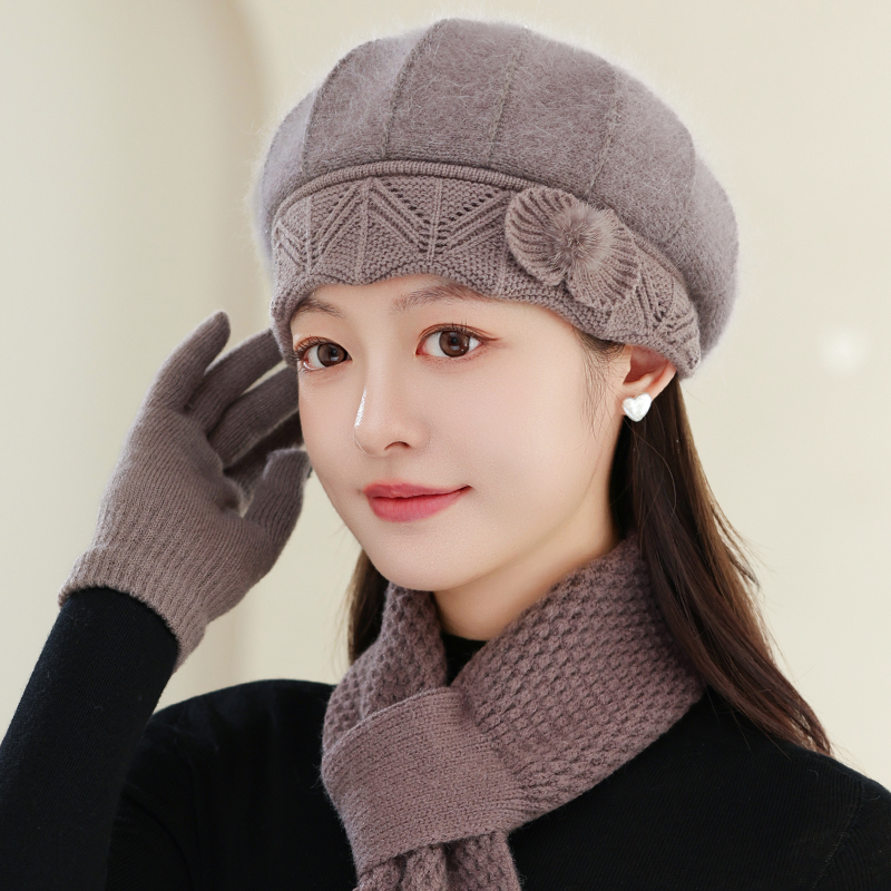 中老年人帽子女冬款加绒保暖针织毛线帽老太太洋气妈妈时尚贝雷帽