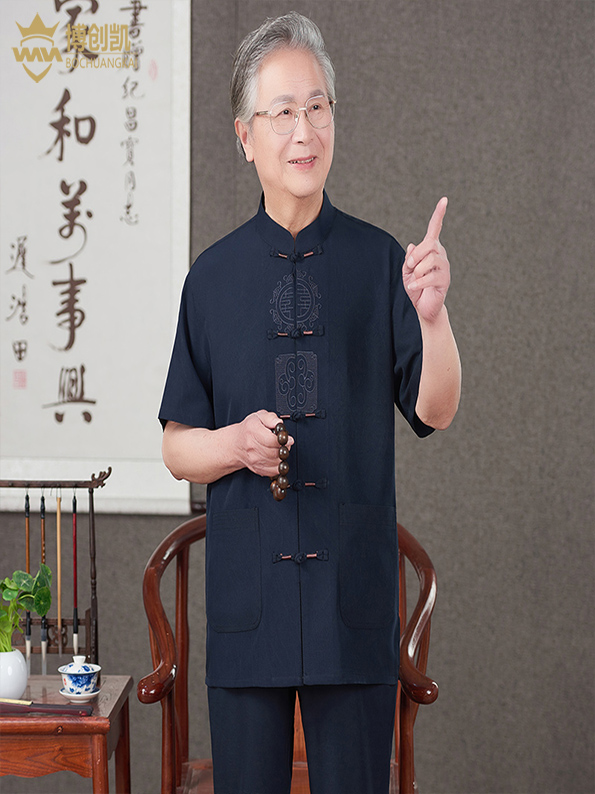 中国风唐装男爸爸爷爷装中老年薄款休闲装夏季新款短袖衬衫套装男