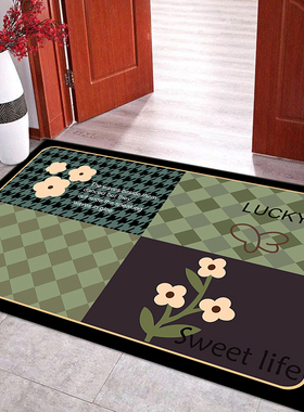 抹茶绿80*120cm入户门垫现代简约轻奢风千鸟格门厅玄关地毯地垫