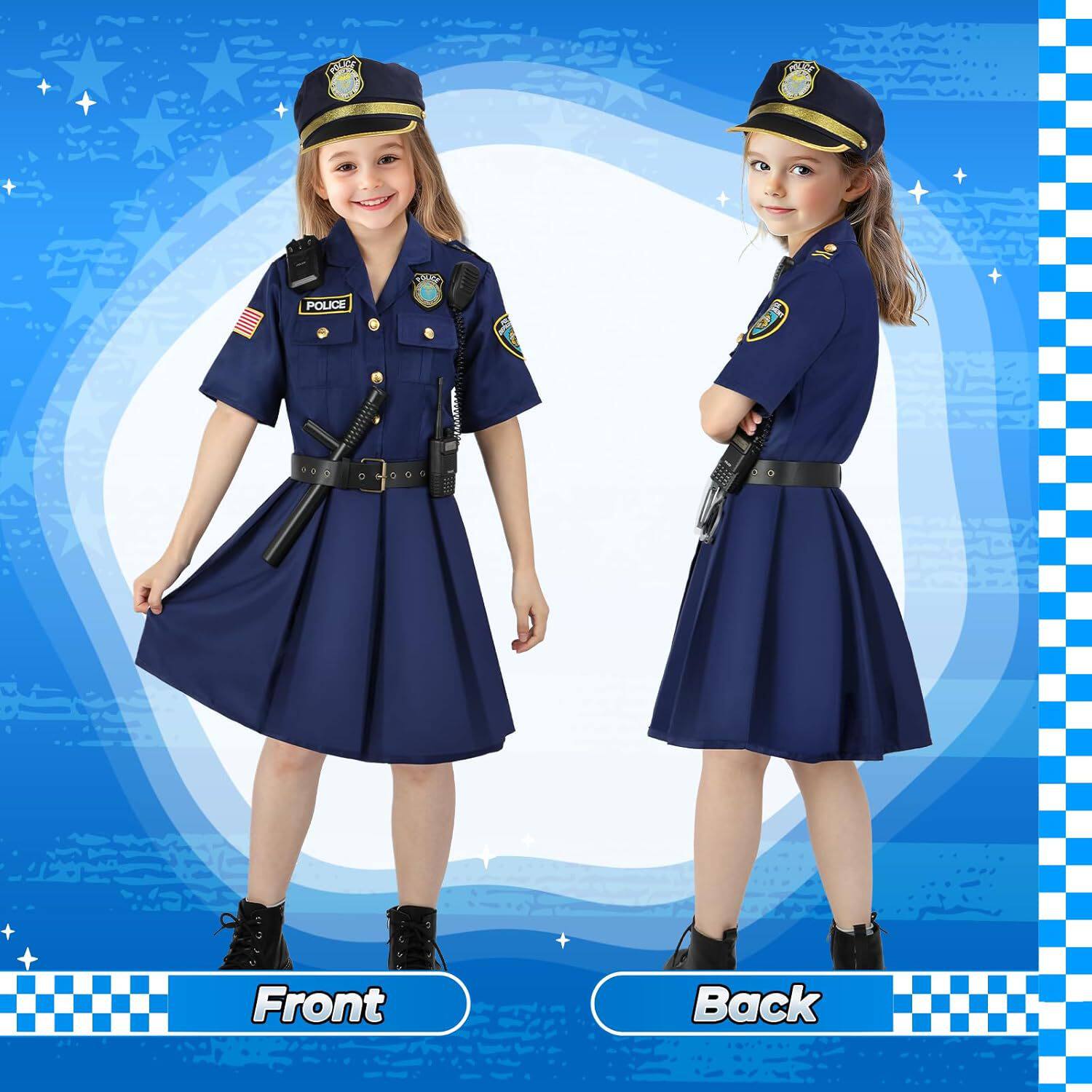 万圣节儿童警察服套装长袖职业
