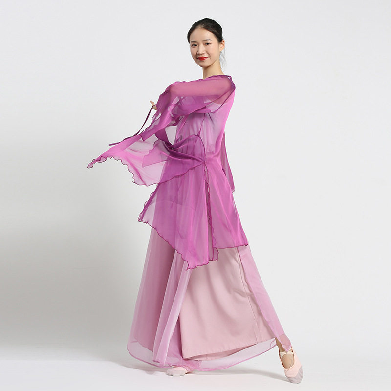 新款古典舞服女夏喇叭袖交领纱衣