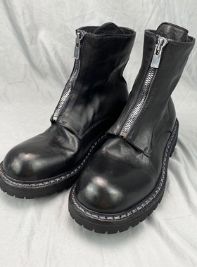 手工鞋固特异马皮guidi鬼帝GR05FRV水洗靴男前拉链大头厚底短靴