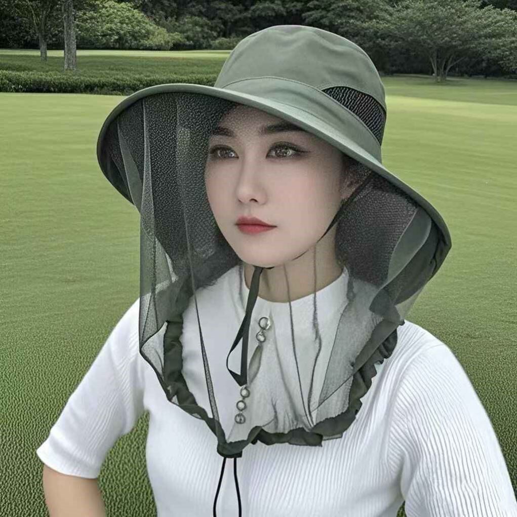 防蚊虫夏季男士防晒钓鱼帽子养蜂面罩遮全脸网纱太阳帽夜间户外女