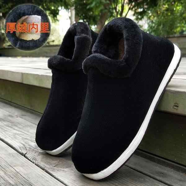 手工布鞋湖南邵阳冬季保暖加绒防滑中老年鞋千层底爸爸居家棉鞋男