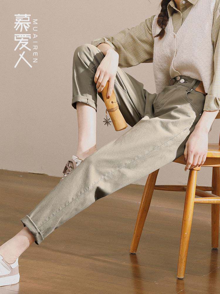 高腰加绒牛仔裤女春秋冬季宽松休牛仔裤