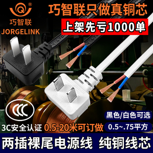 接线插头纯铜国标商家通用电器连接带插头二芯两项电动工具电源线