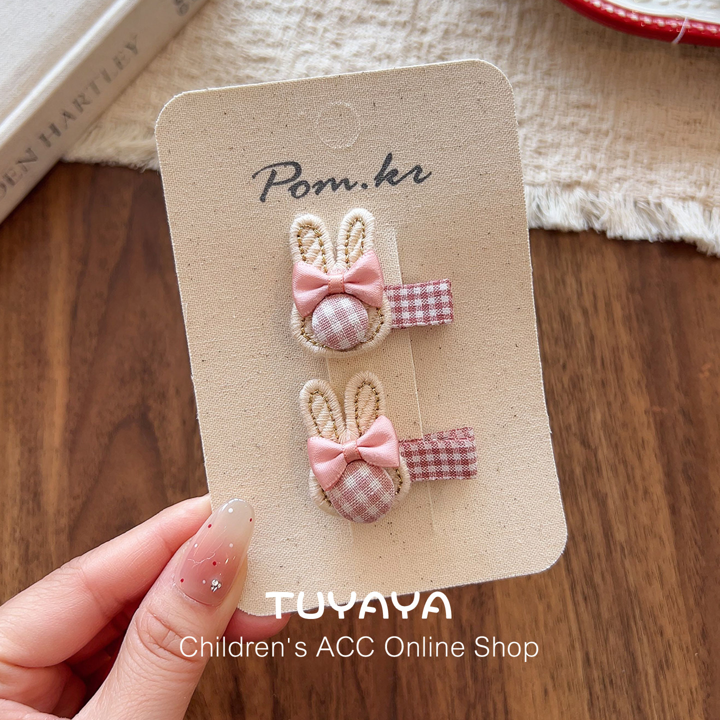 婴儿手工卡通全包布发夹不伤发粉色针织小兔发卡可爱宝宝发卡头饰