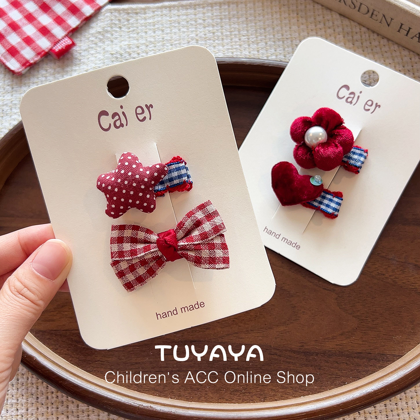 女宝宝红色发夹花朵发卡