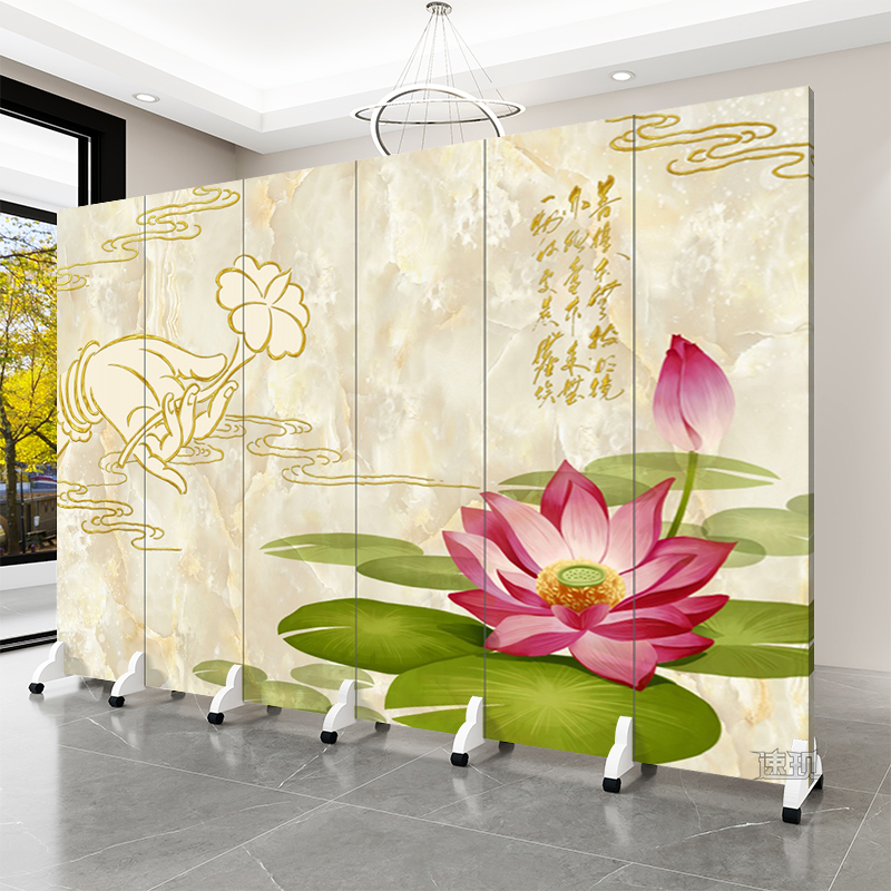 中式玄关佛堂隔断家用寺院屏风莲花背景墙可移动折叠佛龛遮挡屏风