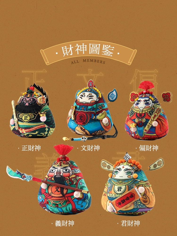 WANGS HAND CREATED FIVE WAYS GOD OF WEALTH CHINESE MEDICINE SACHET SACHET HANDMADE INTANGIBLE CULTURAL HERITAGE BLIND BOX EMBROIDERY PEACE FU DRAGON YEAR PENDANT