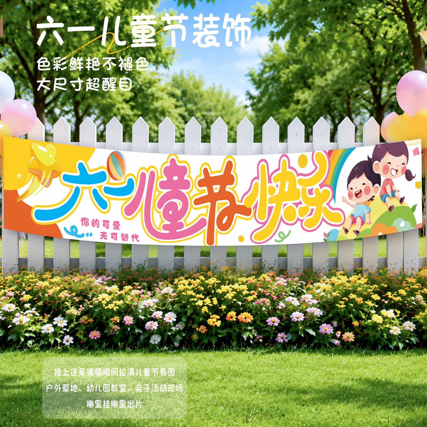 六一儿童节场景布置装饰手拉横幅幼儿园节日装扮小学户外氛围用品
