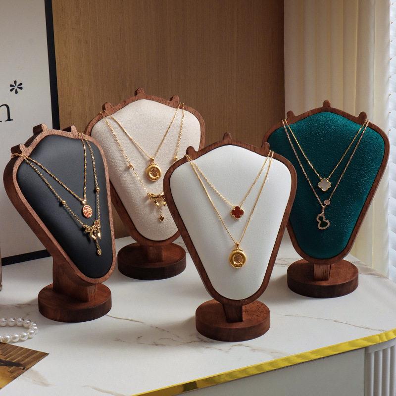 轻奢绒布模特架项链胡桃木首饰展示架人像脖架珠宝饰品架陈列
