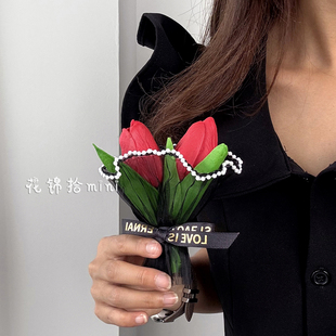 郁金香MINI小花束永生仿真花透明礼盒节日见面送花七夕装饰小礼物