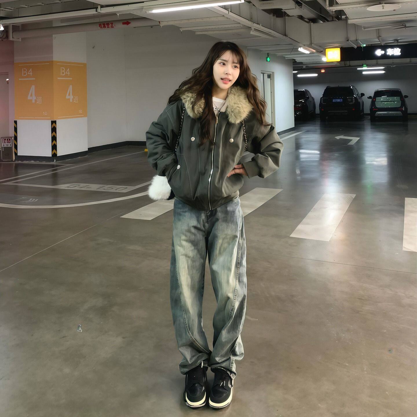 实拍坐山雕2025冬派克服美式羽绒棉服女大毛领连帽棉衣复古外套