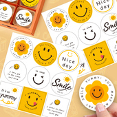 黄色笑脸烘焙贴纸大号卡通蛋糕甜品咖啡杯瓶子奶茶店外卖ins风可爱网红饼干罐头圆形个性 创意包装 饰袋标签
