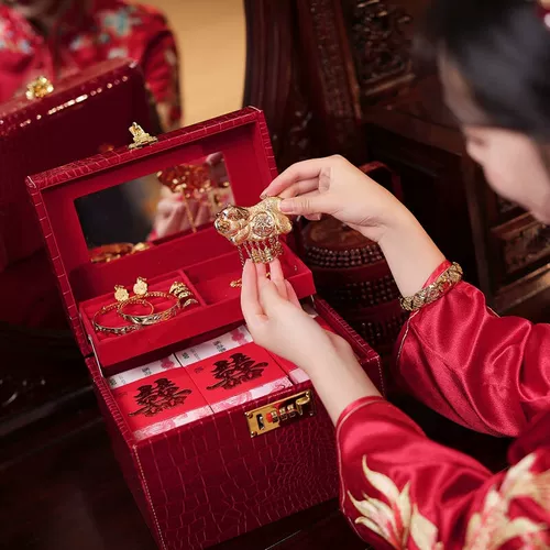 三金首饰盒订婚结婚彩礼盒10万8陪嫁礼金箱提亲聘礼金20万装钱婚