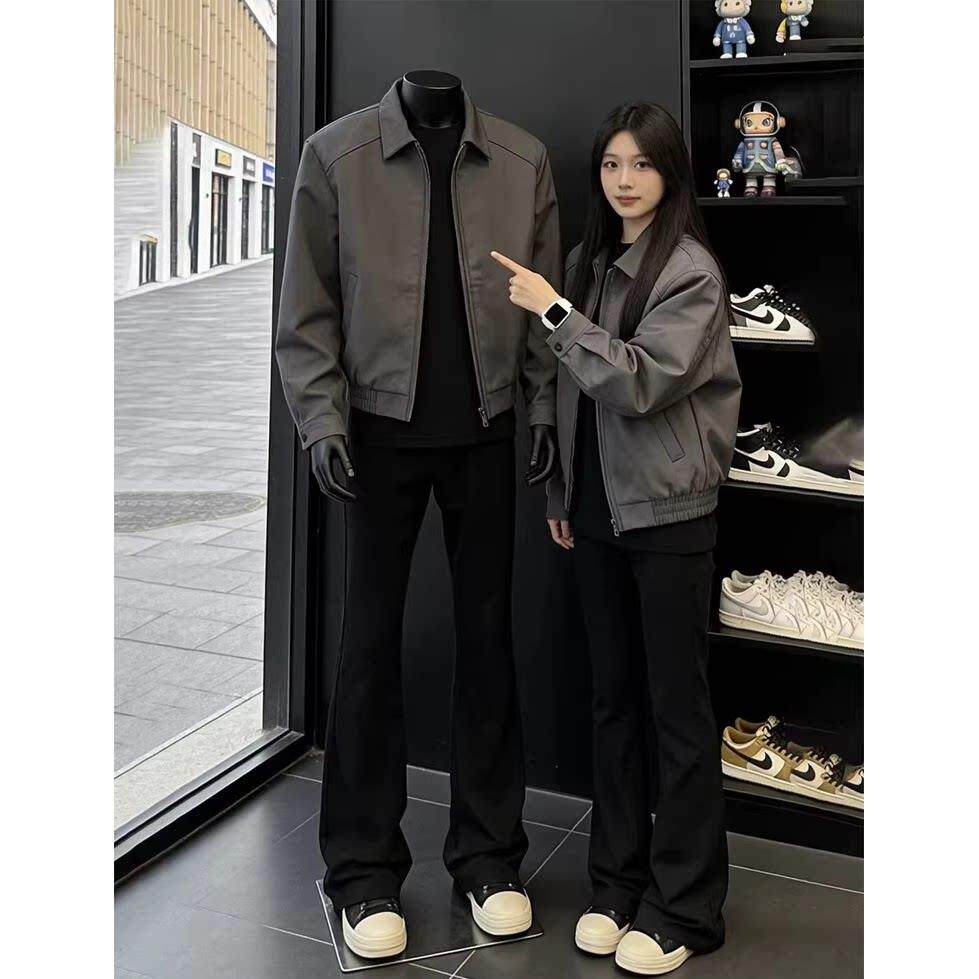 潮牌高端灰色垫肩飞行夹克男春秋季高级感短款外套美式正肩棒球服