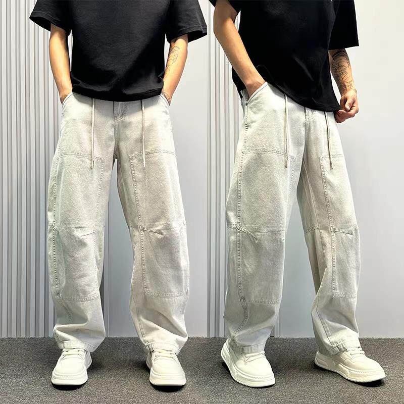 潮牌美式弯刀牛仔裤子男春秋痞帅高级感直筒裤垂感高街阔腿休闲裤