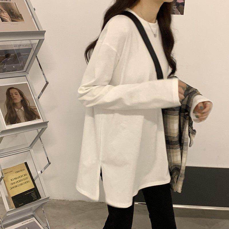 配鲨鱼裤的上衣春秋冬季白色打底衫女内搭叠穿遮屁股中长款长T恤,女装/女士精品,T恤,淘宝优惠券,粉丝福利购,淘宝优惠卷