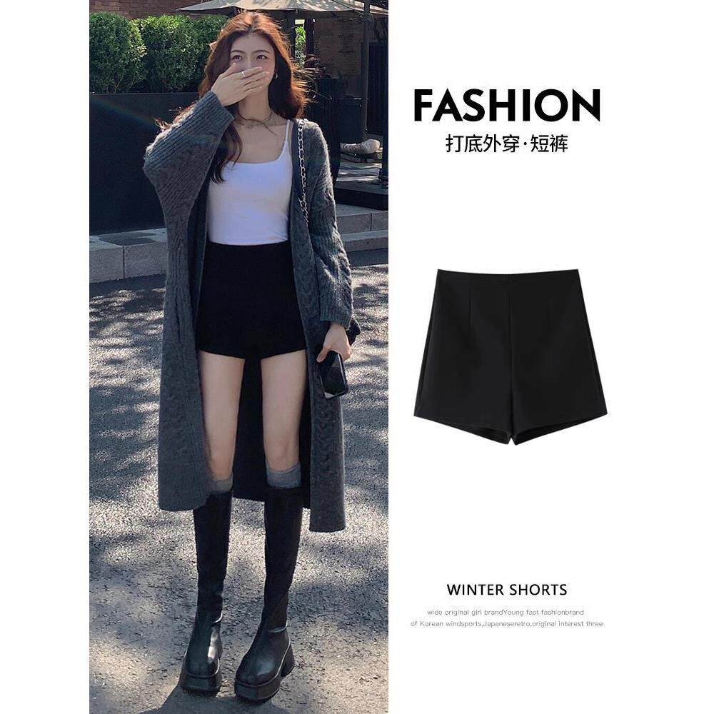 黑色短裤女2025新款春秋打底外穿a字裤显瘦外穿弹力高腰辣妹热裤