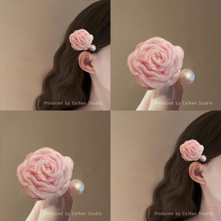 棉棉纱粉~珍珠山茶花发夹森林花侧刘海夹前额破发鸭嘴夹创意礼品