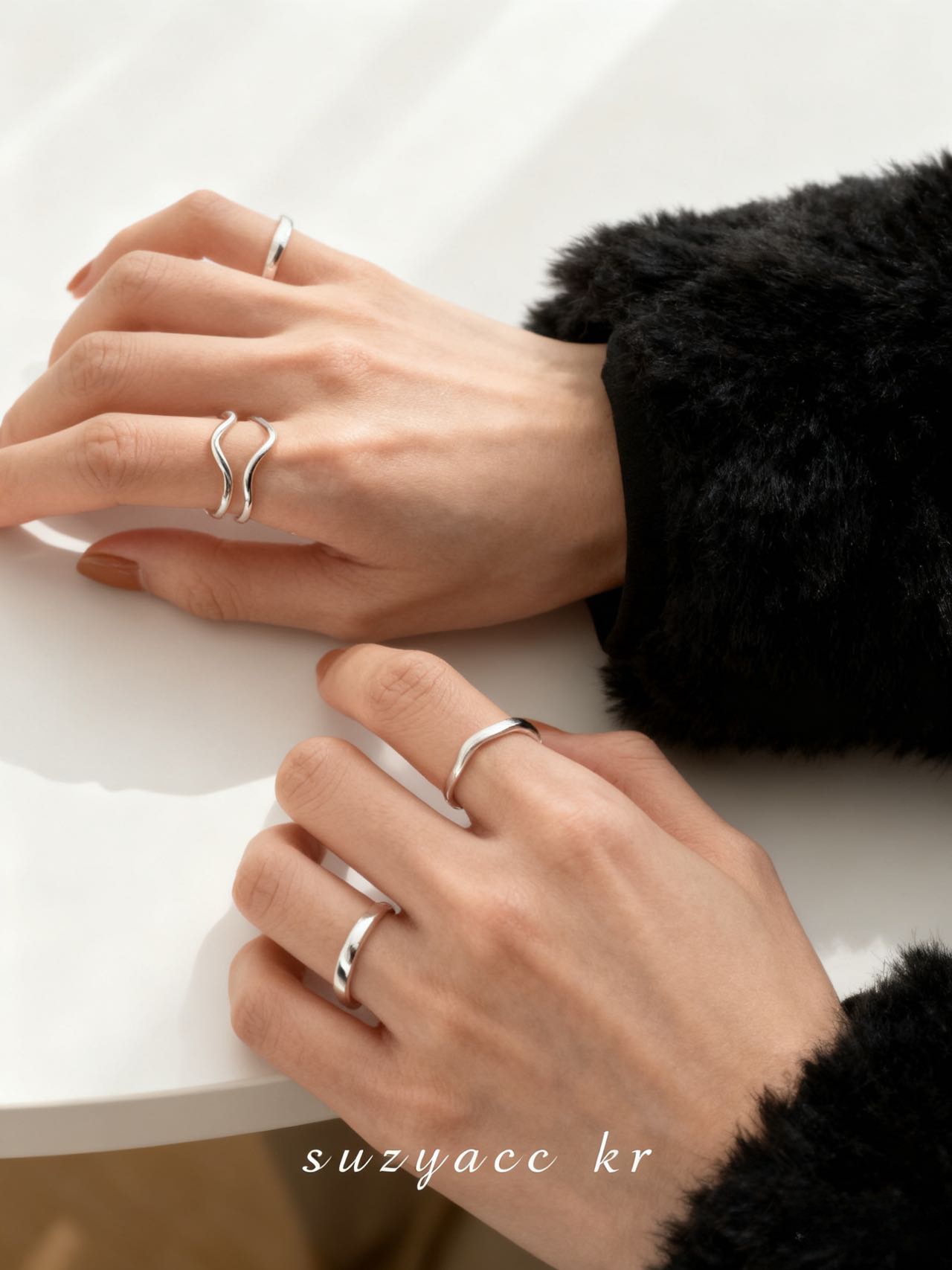 简约冷淡风水波纹波浪双层开口素戒指女尾戒不规则新款小众设计感