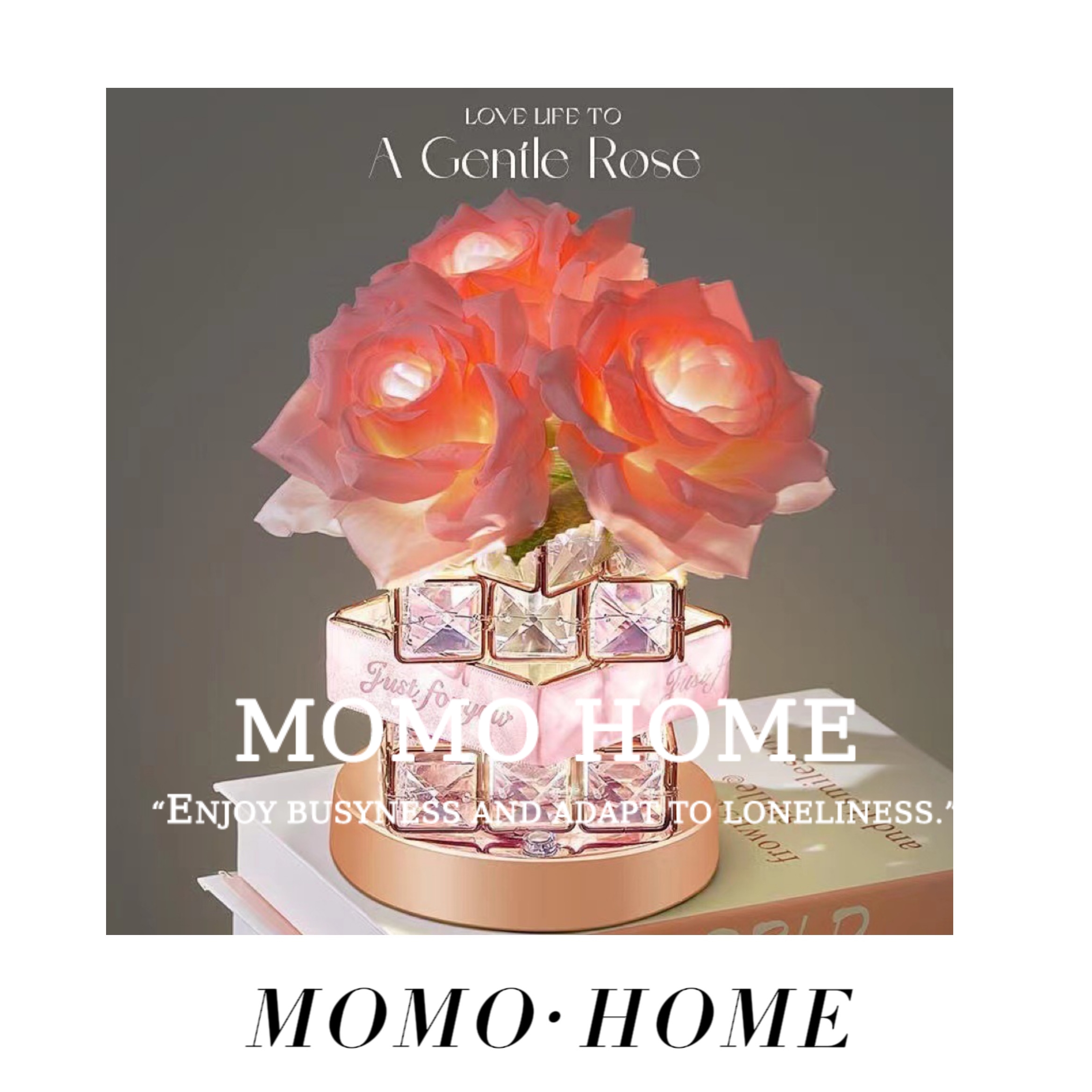 MOMO HOME家居玫瑰魔方氛围水晶小夜灯送女生闺蜜