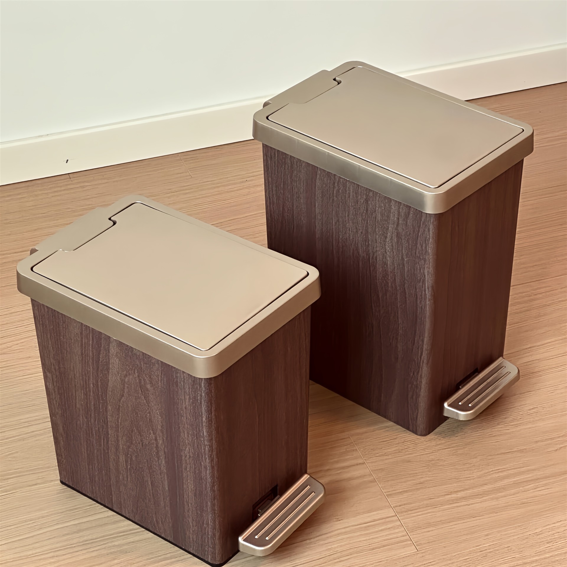 MOMO HOME木纹垃圾桶家用客厅高级感带盖双开大容量窄缝垃圾筒卫