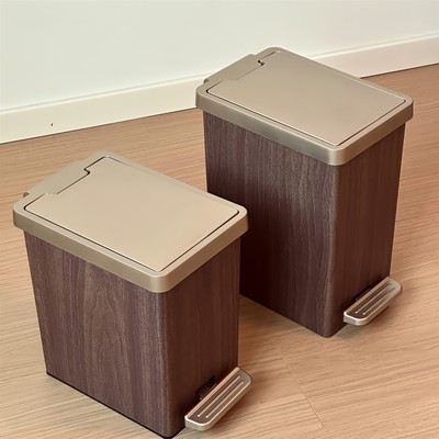 MOMO HOME木纹垃圾桶家用客厅高级感带盖双开大容量窄缝垃圾筒卫
