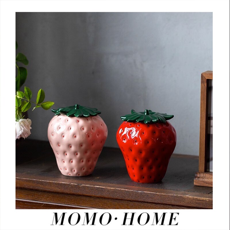 MOMO HOME家居草莓茶叶罐中式创意陶瓷红茶储存罐密封罐手工