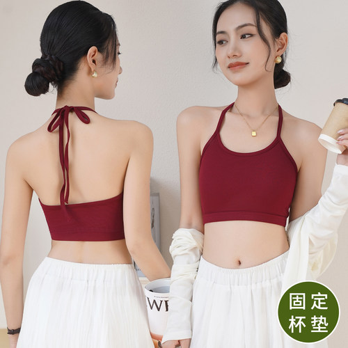 红色挂脖绑带美背吊带背心