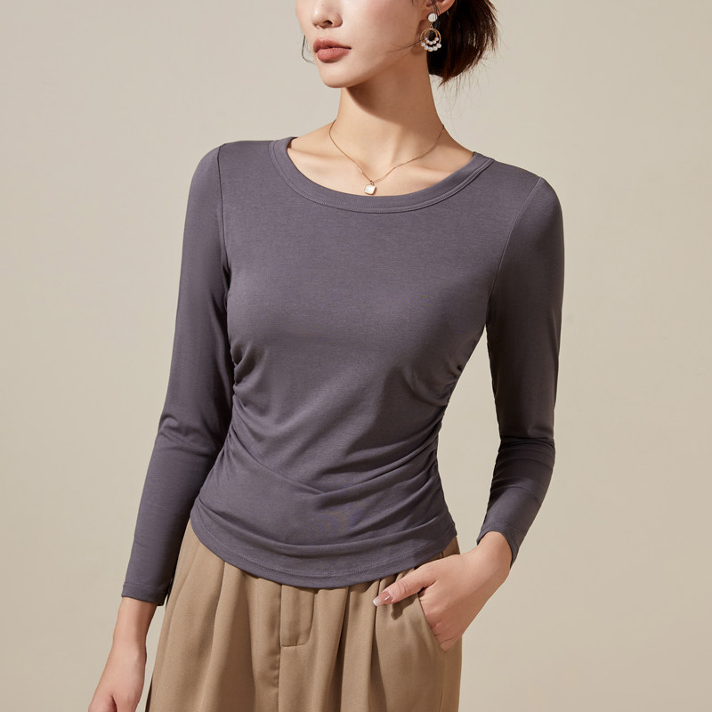 薄款长袖打底衫女带胸垫外穿2025新款秋冬季内衣内搭秋衣单件上衣