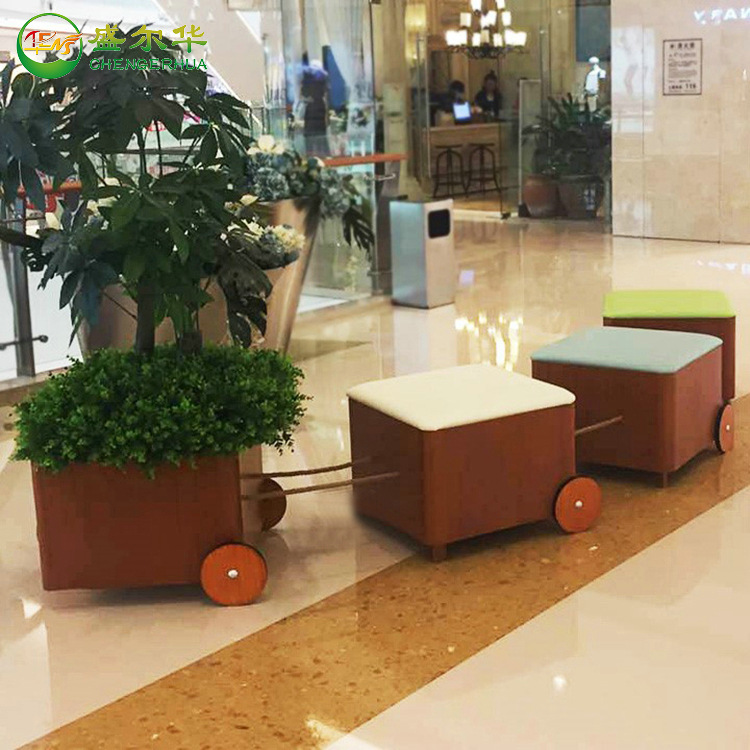 创意小火车玻璃钢美陈休闲组合座椅商场儿童休区休闲椅定制摆件