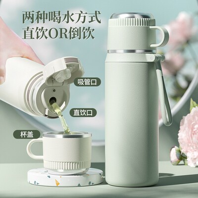 网红双饮吸管水杯316不锈