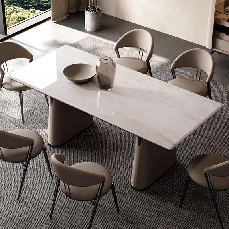 意式简约卡里冰玉天然大理石奢石餐桌高端轻奢设计师长方形餐桌椅