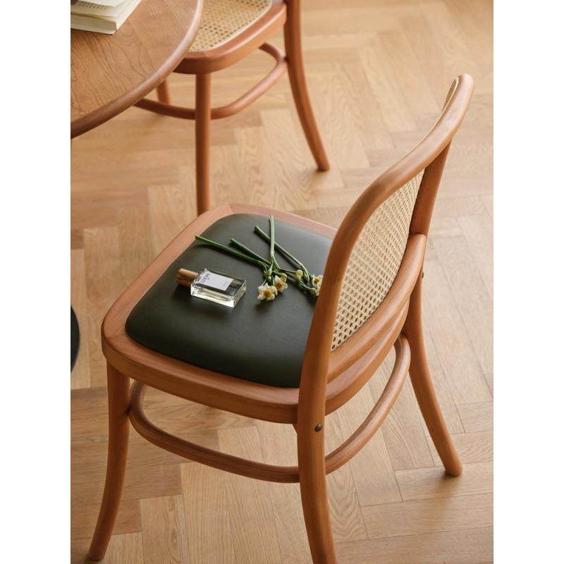 庄里藤编餐椅实木靠背中古椅子现代简约家用书桌椅复古TON811椅