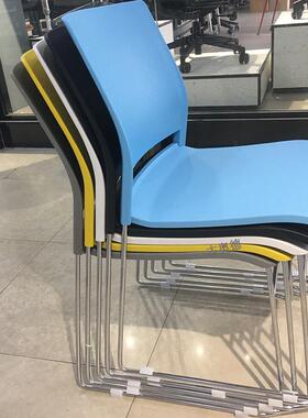 塑料弓形椅子可叠放餐椅家用电脑椅黑灰白蓝黄色培训椅办公椅