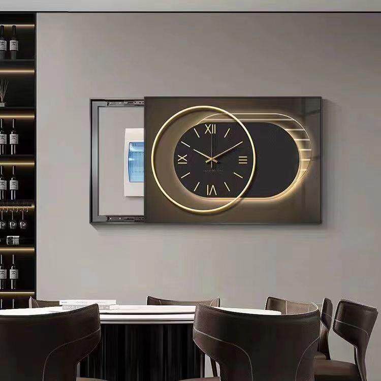 现代简约电表箱装饰画免打孔带钟表电闸开关盒挂画弱电源箱遮挡画