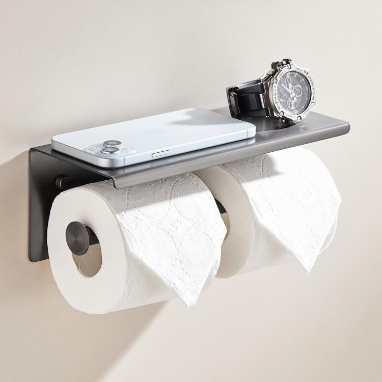 拉丝枪灰免打孔纸巾架卫生间304不锈钢厕所擦手纸盒双卷纸置物架