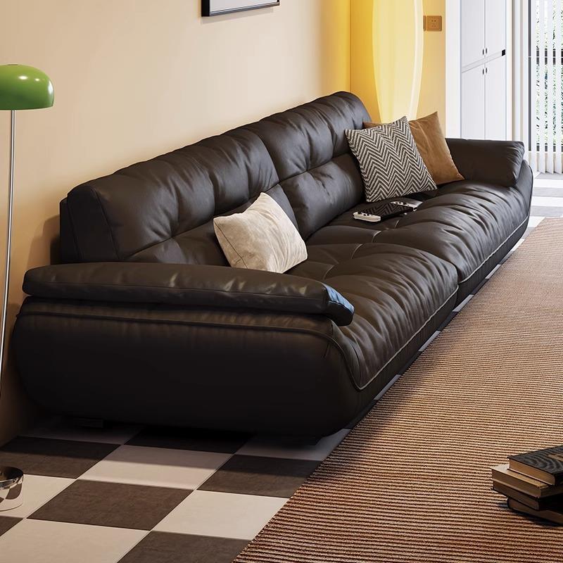 云朵真皮沙发法式复古设计师三人位沙发客厅小户型极简直排帆船木