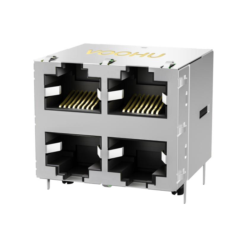 2x2四口rj45网络连接器千兆rj45集成网口带弹SYT22Q042HWA4D068