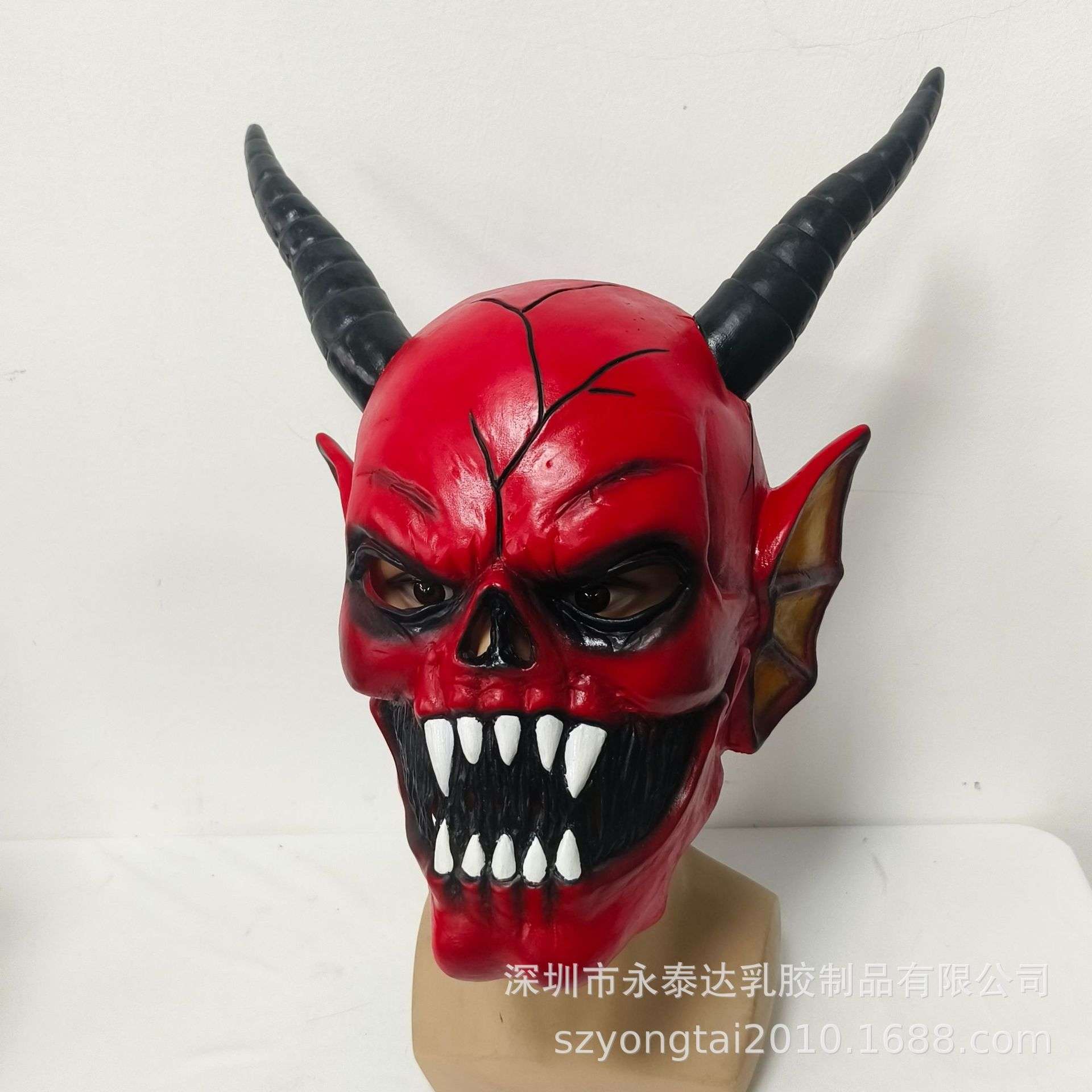 万圣节新品红恶魔乳胶面具魔鬼头套派对舞会演出密室装扮搞怪道具