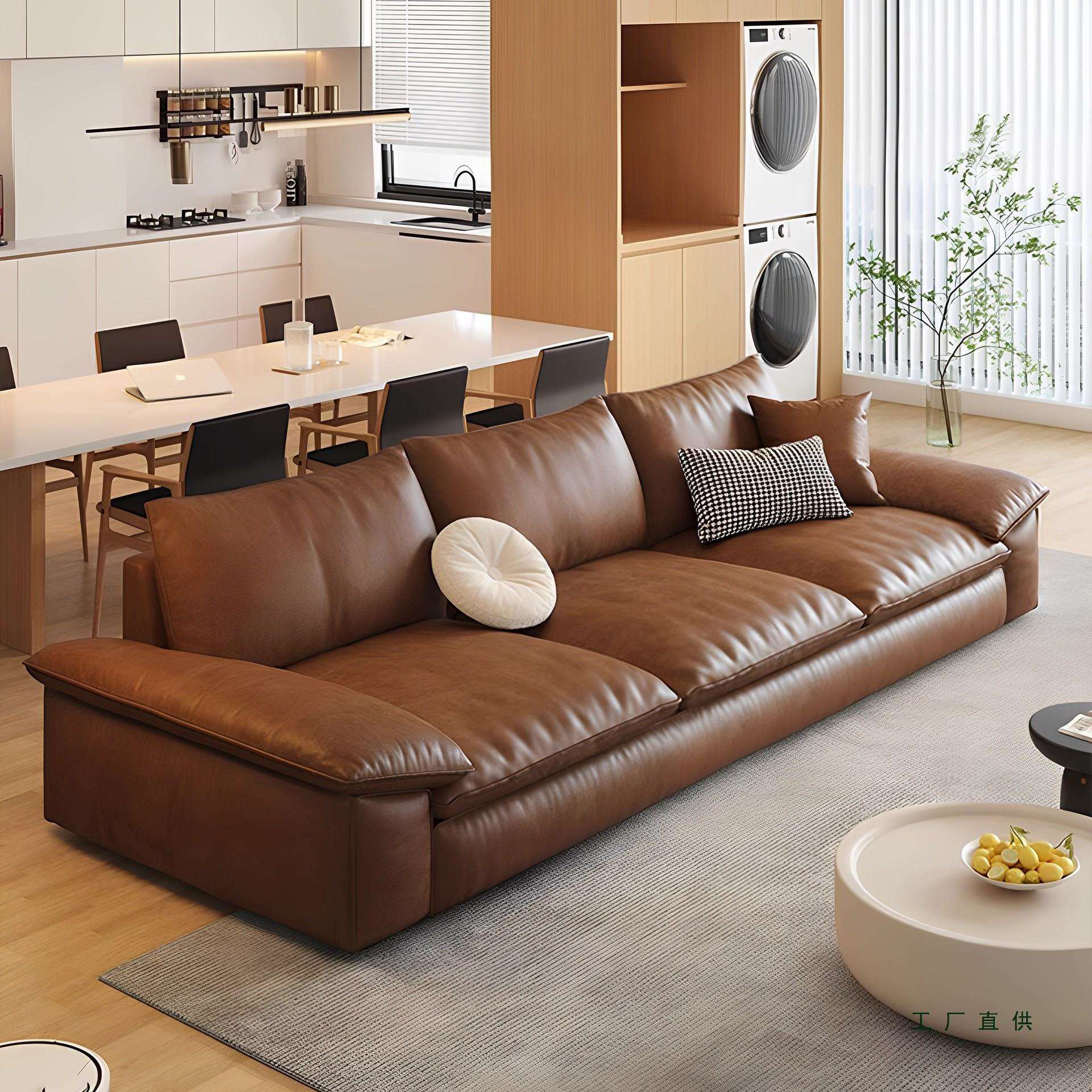 意式极简2025年新款真皮沙发客厅小户型现代简约直排三人位猫抓皮