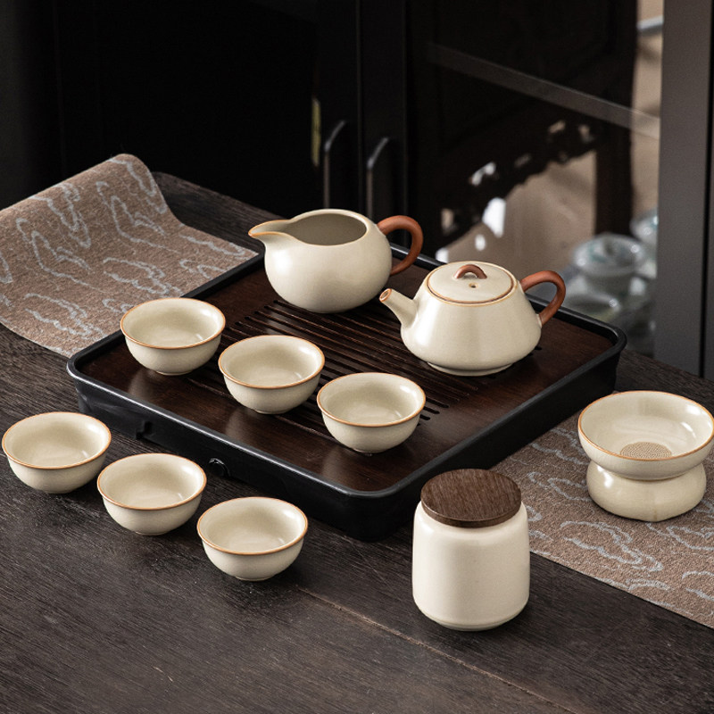 茶具套装轻奢高档家用新汝窑陶瓷盖碗喝茶茶壶茶盘茶杯功夫泡茶具