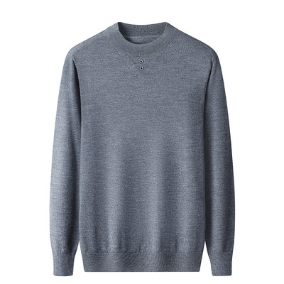 【35支精纺】2025新款100%纯羊毛衫男款两粒扣时尚提花半高领毛衣