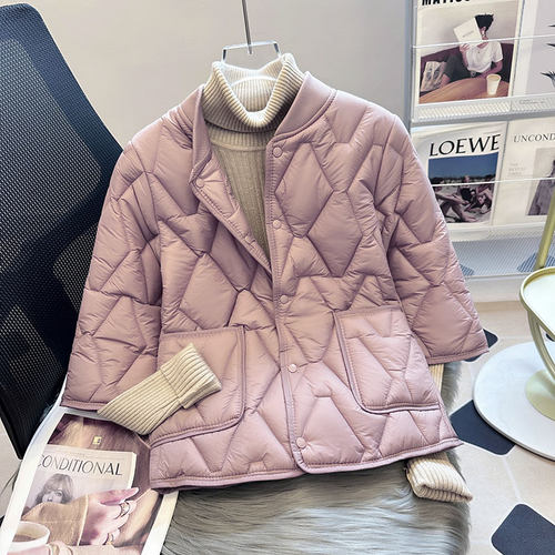 轻薄棉袄女七分袖羽绒棉服内胆马甲短款保暖棉衣中袖立领冬季外套